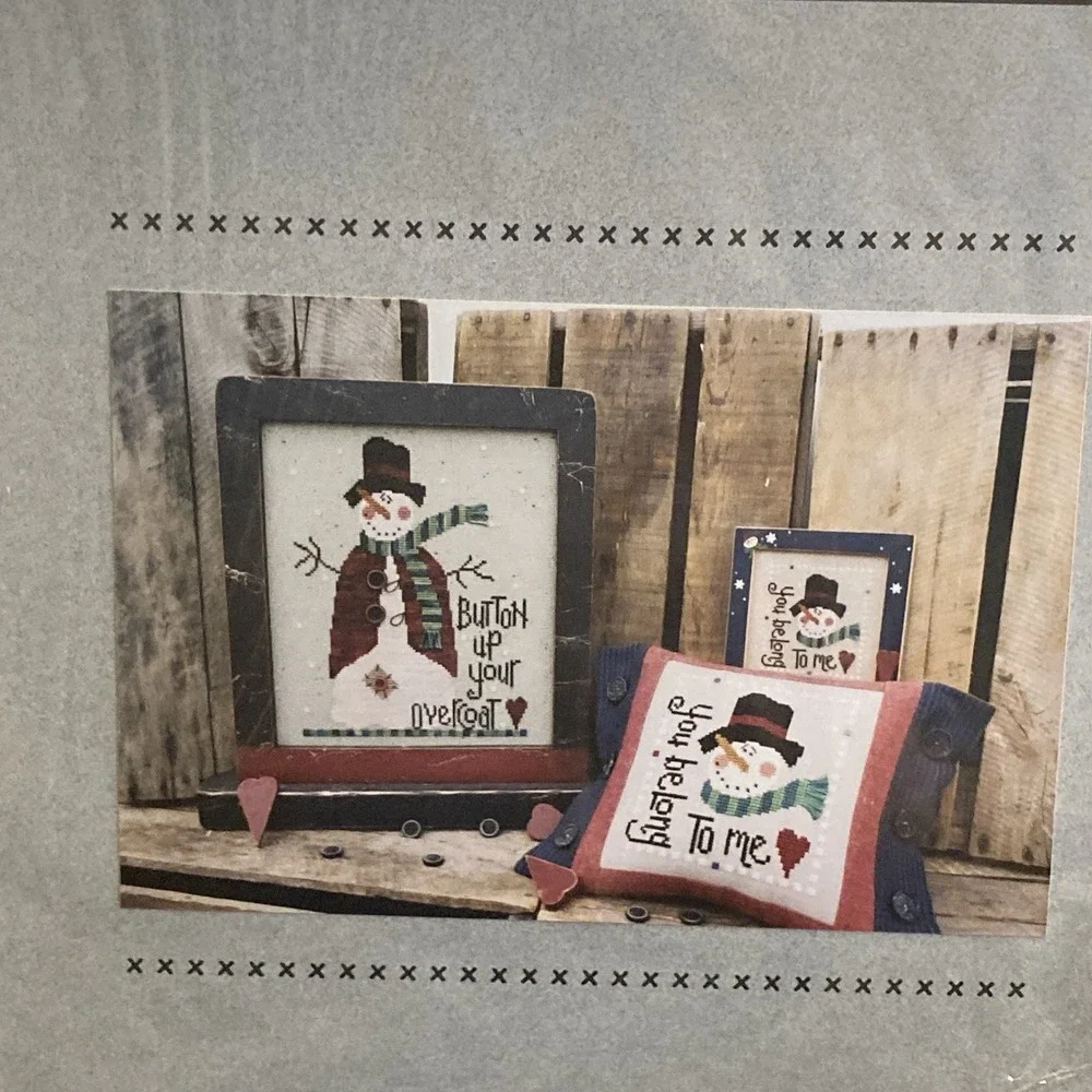 4 My Boys Button Up Your Overcoat Cross‎ Stitch Pattern Snowmen + Buttons